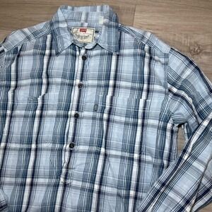Vintage 1997 Levis Shirt Mens M Madras Striped 1/2 Button Up‎ Two Pockets Casual